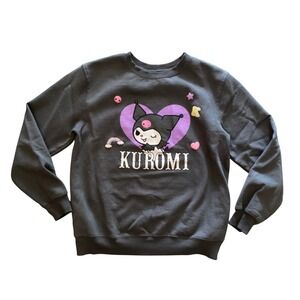 Sanrio Kuromi Sweatshirt Women XL Charcoal Gray Graphic Fleece Pullover Heart